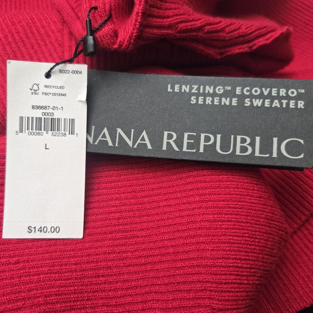 Banana Republic Lenzing Ecovero Serene Sweater Dress Large Red Ribbed Date Night - Picture 8 of 16